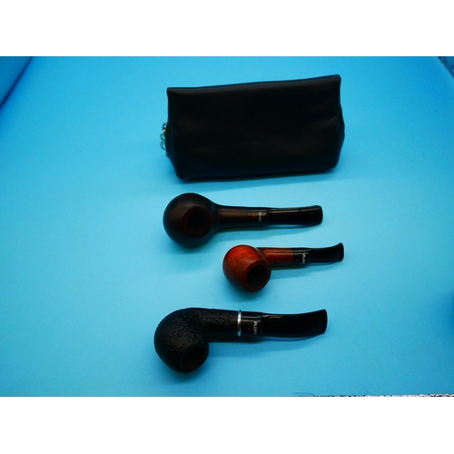 1338 - A Peterson Pipe Smokers 3 x Pipe Pouch Containing a Dr Dinky Plumb Dinky Flat,  Dr Plumb and Dinky N... 