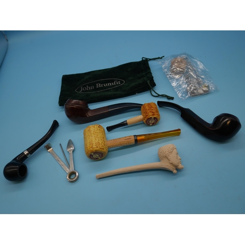 1346 - A John Brumfit Pipe, Corn Cob Prices, Clay and Other Pipes and Accessories