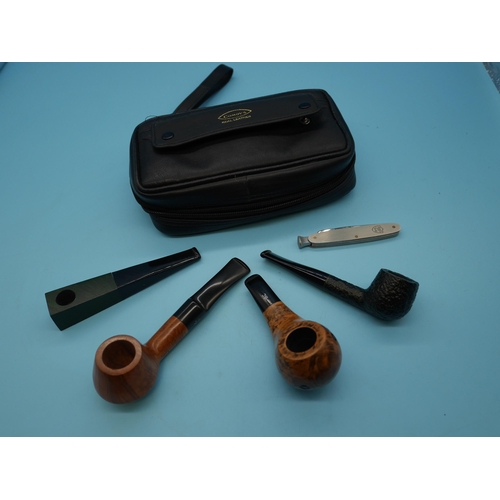 1349 - A Vaven pip003 , A Butz Choquin , J Waille Lumel and a Savinelli Minuto Pipes with Comoy Leather Pou... 