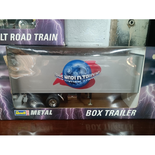 224 - A Boxed Revell 1:24 Peterbilt Road Train, Box Trailer and Flat Bed Trailer