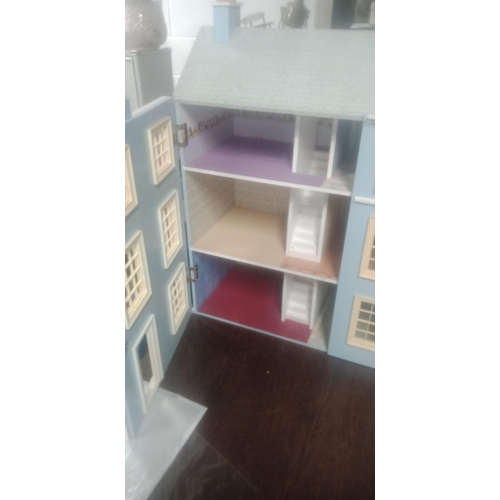 195 - 3 Storey Dolls House -Chimney Pots Need Regluing 83cm H x 62cm W x 32cm D