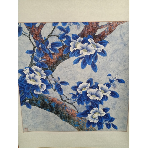 870 - A Japanese Hanging Scroll Painting of a Weeping Cherry Tree Blossoms 72 x 144cm