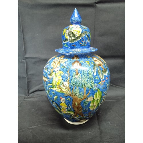 871 - A Large Hand painted Mongul/ Chinese Lidded Pot (Chip to Rim)