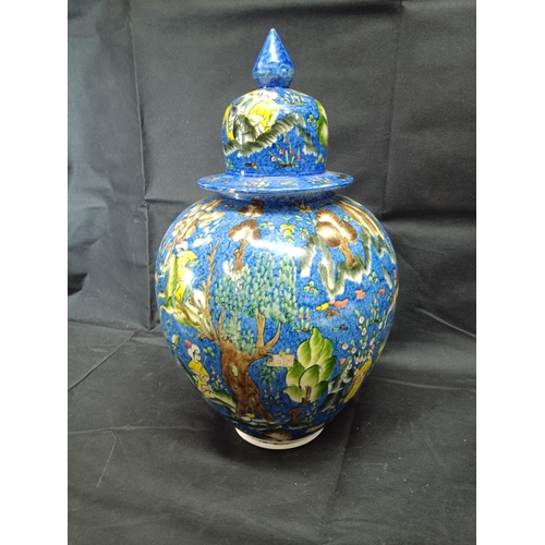 871 - A Large Hand painted Mongul/ Chinese Lidded Pot (Chip to Rim)