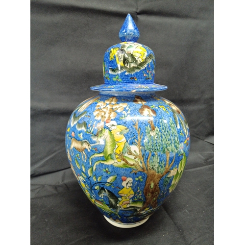 871 - A Large Hand painted Mongul/ Chinese Lidded Pot (Chip to Rim)