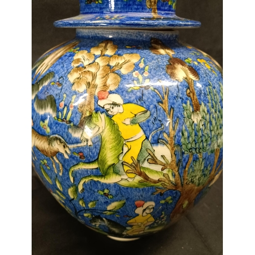 871 - A Large Hand painted Mongul/ Chinese Lidded Pot (Chip to Rim)