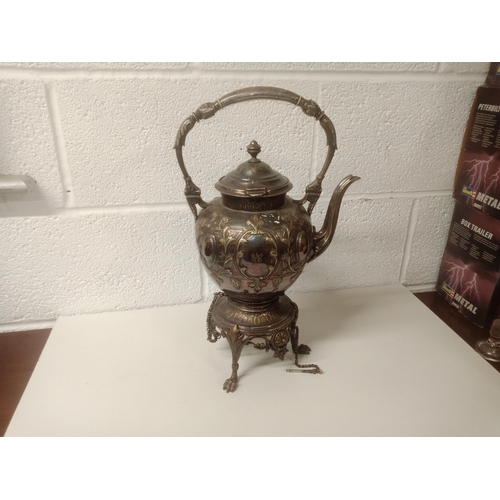 932 - Gilt and Silver Plate Spirit Kettle 43cm x c27cm x 18cm