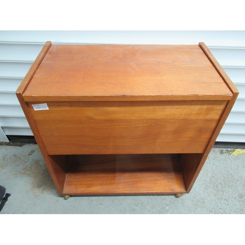 671 - Mid Century Sewing Box, With Shelf. Also Sewing Contents, Cotton, Thread, Patterns & Much More. 58cm... 