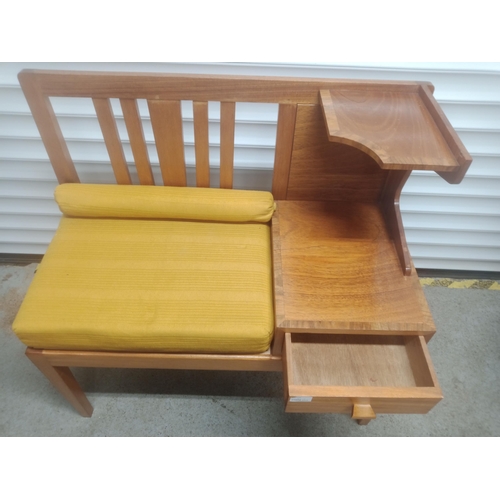 650 - Mid Century Telephone Table With Draw, Shelf & Cushions. 85cm H x 84cm L x 44cm D