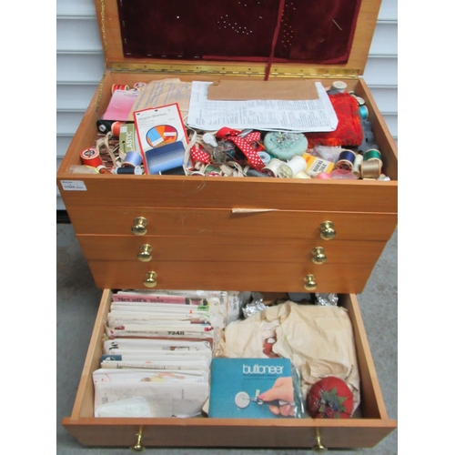 309 - Sewing Cabinet With 4 Drawers & Lift Up Lid. Full To The Brim With Sewing Items. 56cm H x 59cm W x 4... 