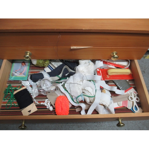 309 - Sewing Cabinet With 4 Drawers & Lift Up Lid. Full To The Brim With Sewing Items. 56cm H x 59cm W x 4... 