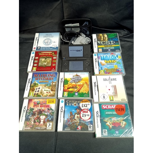 305B - A Black Nintendo DS with 10 x Games and Accessories