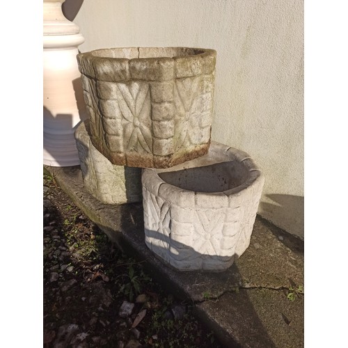 9 - 3 x Stone Planters (Matching) - 1 with large crack