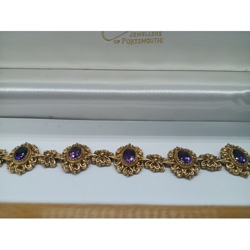 403 - Georgian 9ct Gold and Amethyst Bracelet 28.2 Grams Total Weight