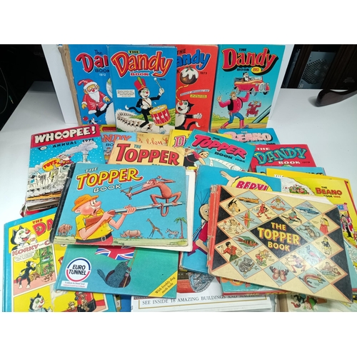 1163B - A Box of Vintage Dandy and Beano Comic annuals including 1950's Topper Annuals