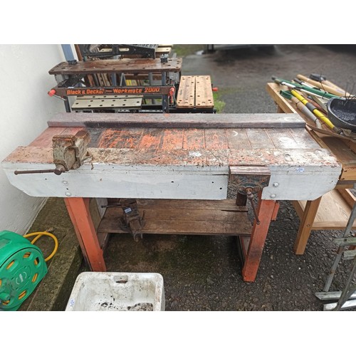 69 - Wooden Work Bench With Record no. 55 Bench Clamp and Poland 80 Engineers Vice 90cm x 153cm x 62cm