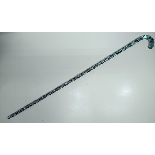 399B - A Victorian Bristol Nailsea Hand Blown Aqua Glass Walking Stick , Amber Blue and White Swirls ( slig... 