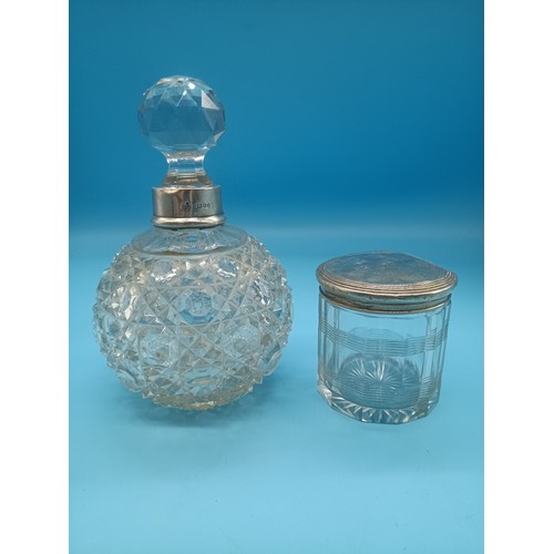 507B - A Silver Collard Bulbous Crystal Bottle and Jar