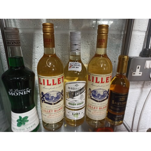 367 - 2 x Bottles of Lillet Blanc, O.P. Anderson Aquavite, Monin Creme De Menth and a Bottle of Sauterues