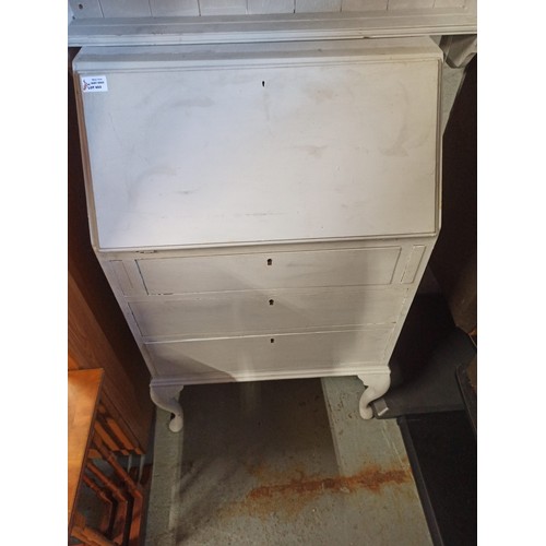 652 - Vintage White Painted Bureau With Leather Inlaid Writing Top.