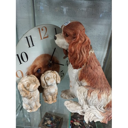 740C - A Spaniel Clock , Large Ornament Spaniel and Matching Pair Spaniels