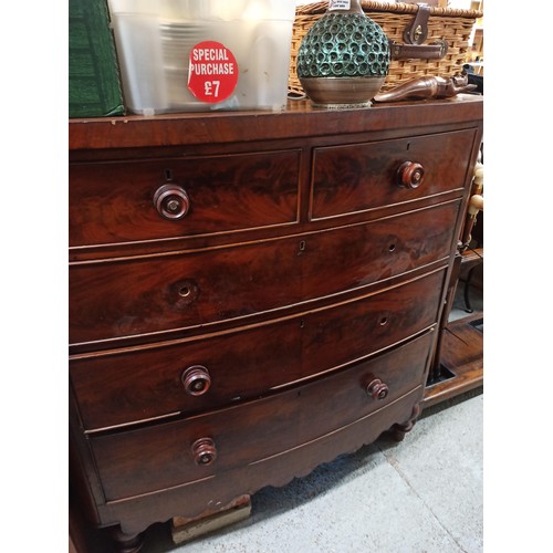 853 - 5 Drawer Veneer Scotch Chest In Need Of Attention. Front Left  Leg Needs Re fixing & Handles Missing... 