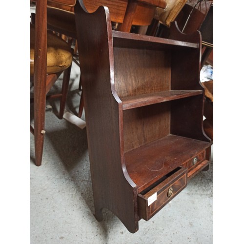 1116 - Mahogany Wall Hanging Shelf Unit With 2 Drawers.
76cm Hx x 51cm W x 21cm D