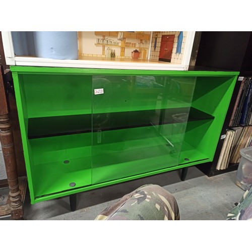 1126 - Black and Green Painted Book Case with Glass Doors 76cm x 115cm x 31cm