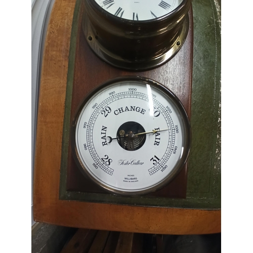 667E - A Foster Callear Brass Clock and Barometer on Wooden Plinth