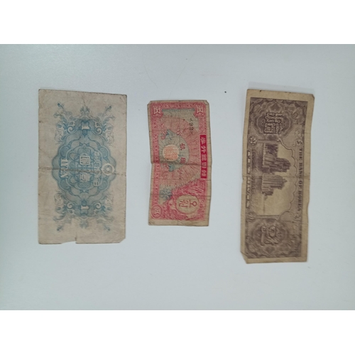 991C - Bank of Korea 1953 10 and 5 Hwan Bank Notes and Japanese 1 Yen