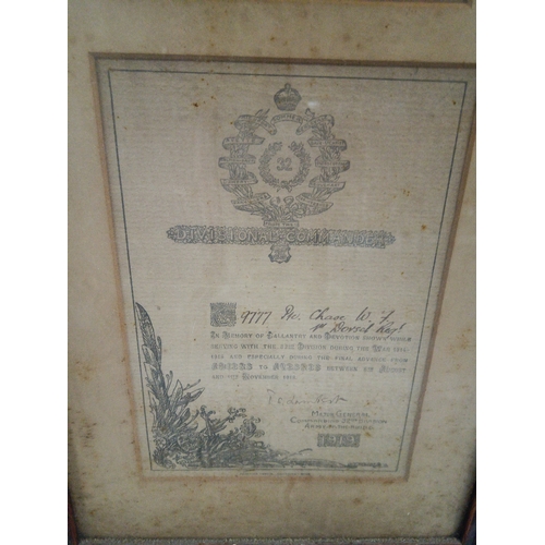 386D - WW1 1st Dorset Regimental Colours Framed with Certificate from Major General Thomas Stanton Lambert ... 