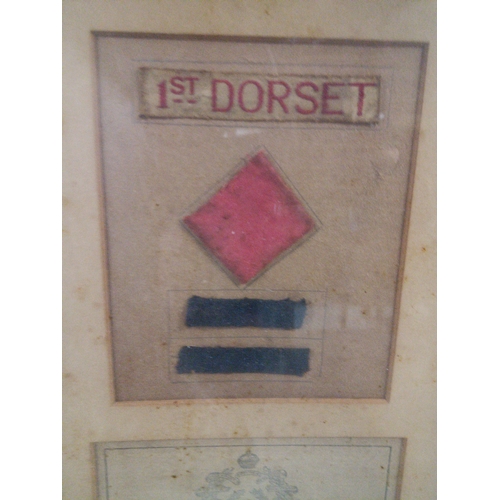 386D - WW1 1st Dorset Regimental Colours Framed with Certificate from Major General Thomas Stanton Lambert ... 