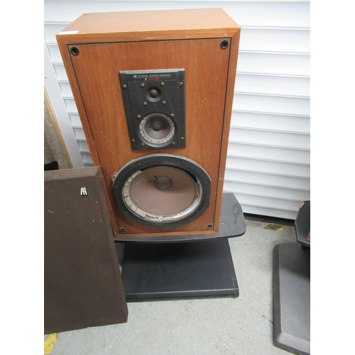 263 - A Pair Of AR Speakers In Need Of Refurbishment On Stands. Speakers 68cm H x 38cm W x 27