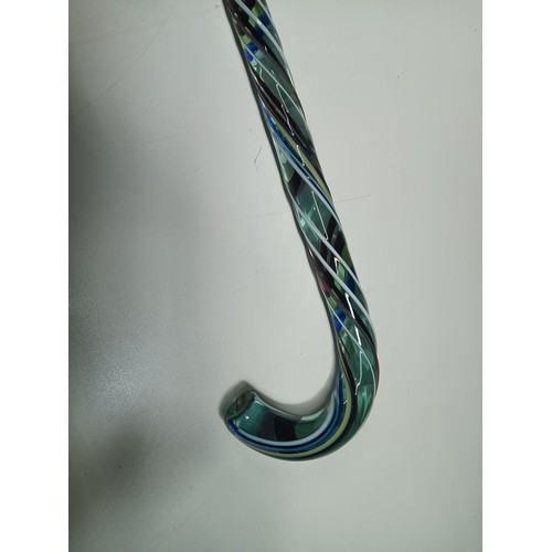 399B - A Victorian Bristol Nailsea Hand Blown Aqua Glass Walking Stick , Amber Blue and White Swirls ( slig... 