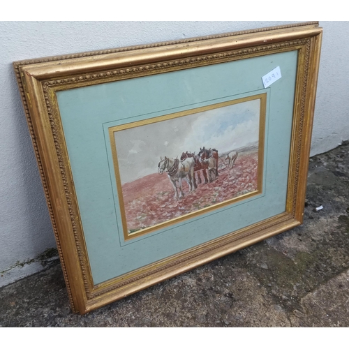 331 - A Horse Ploughing, Water Colour Scene. Signed.