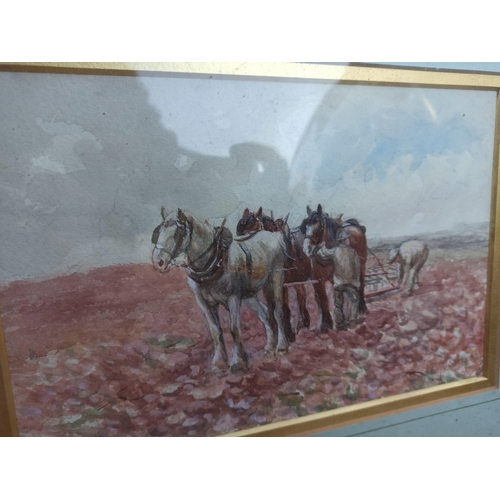 331 - A Horse Ploughing, Water Colour Scene. Signed.