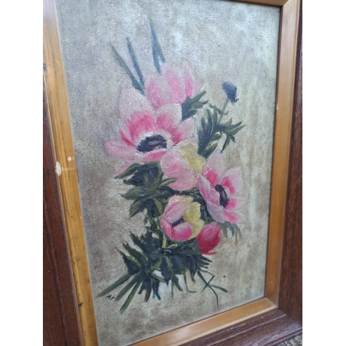 331A - 2 x Oil On Board Paintings Of Flowers. Signed AF.