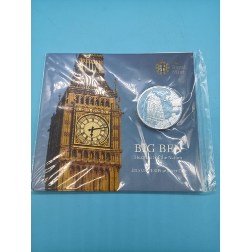 616 - A £100 Royal Mint Big Ben 2015 2oz Brilliant Uncirculated Silver Coin.