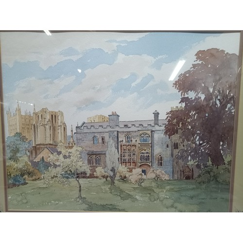 329H - An Original Water Colour Of The Old Deanery Wells Cathedral Including Brass Plaque 1990.