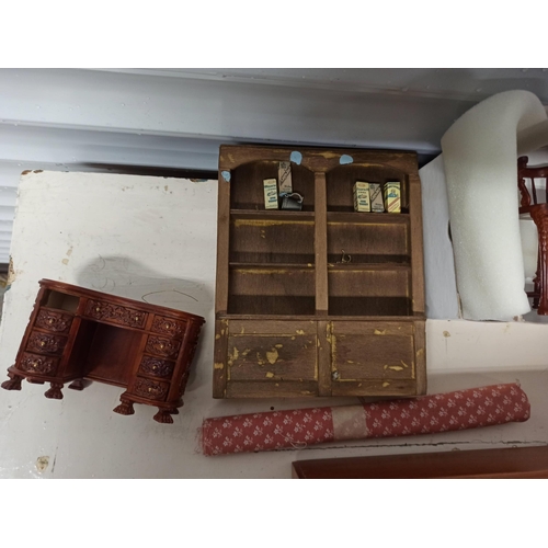 1111 - Dolls House Furniture including 4 Poster Bed, Chairs, Crockery, Material and More