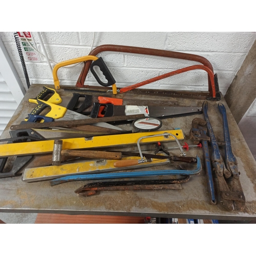 81 - A Selection Of Hand Tools, Mainly Saws, Record Bolt Croppers, Set Of Record Stilsons