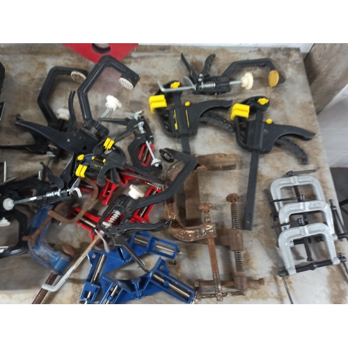 170 - A Crate Of Mixed Clamps & Other Mixed Hand Tools.