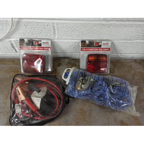 182 - A Set Of Booster Cables. 2x Tail Lights & Tow Rope.