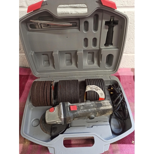 144 - 115mm Angle Grinder With Instructions, In Case. 48 Assorted Blades.