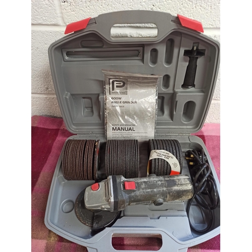 144 - 115mm Angle Grinder With Instructions, In Case. 48 Assorted Blades.