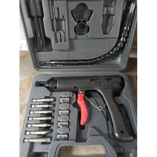 96 - Small Plastic Tool Box With Contents. Hole Cutter Drill Set Manuel Driver & Tool Belt.