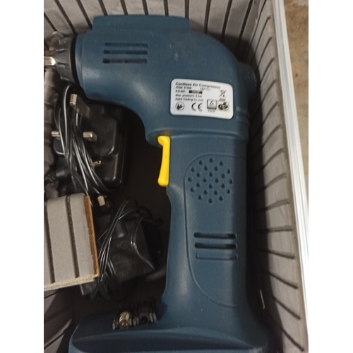 208 - 2 x Cordless Air Compressors, Chargers & Batteries. In Metal Flight Case