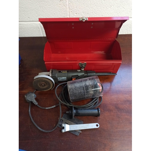 123 - Black & Decker 100mm Grinder With Assorted Disc In Metal Tool Box.