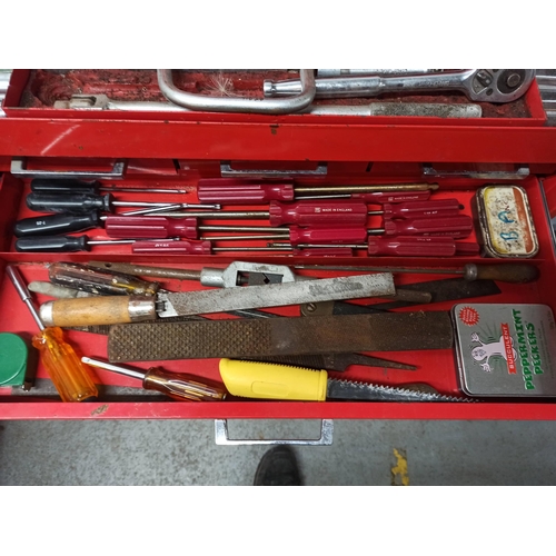 162 - Metal Tool Cabinet On Trolley With Contents & Keys.