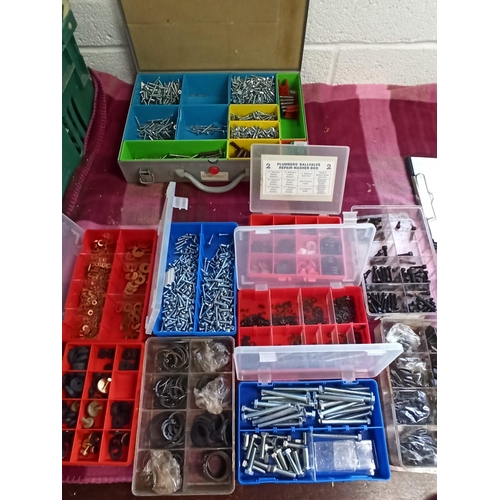 136 - A Box Of Assorted Screws, Bolts, Allen Screws, Washers & More